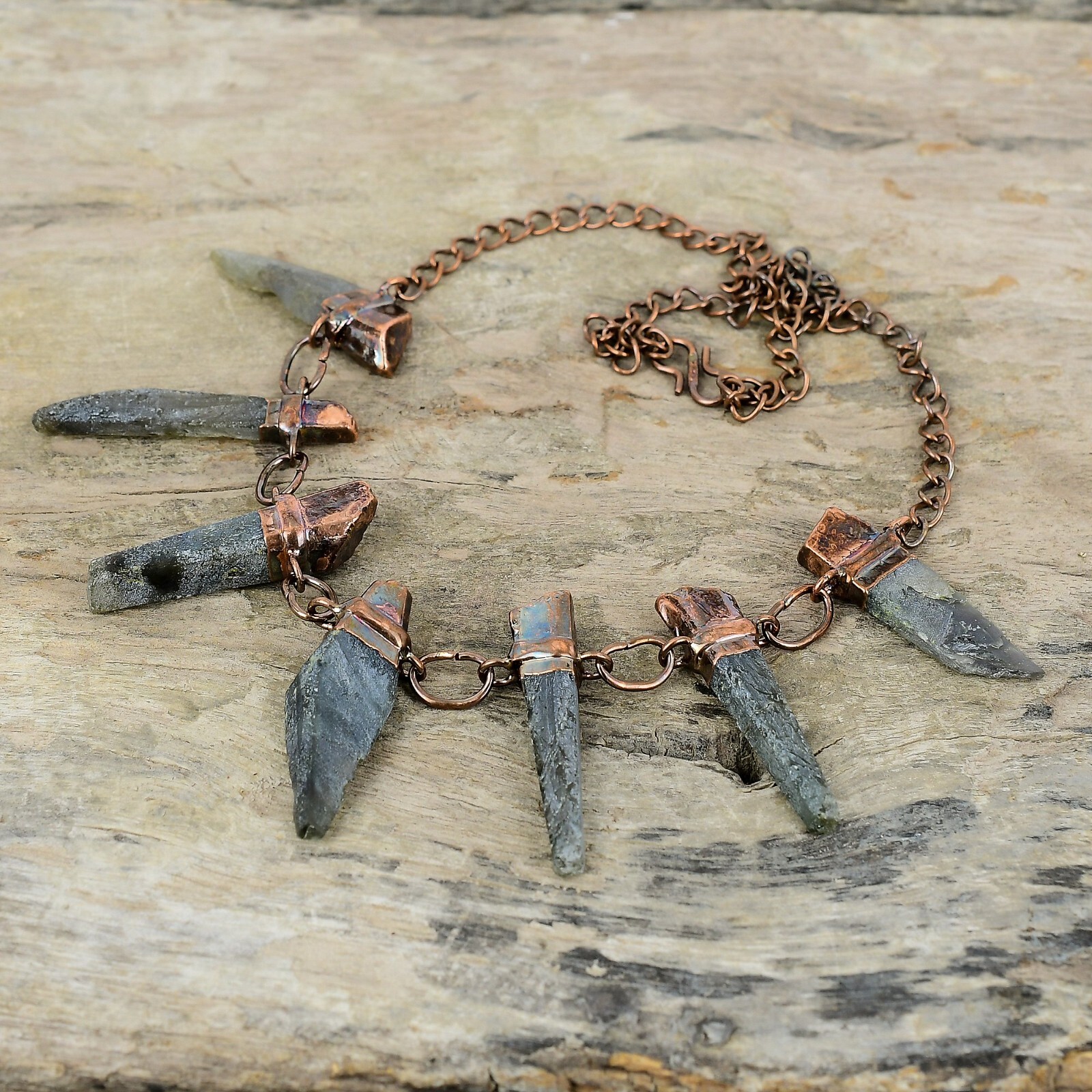 Labradorite Rough Copper Gift For Love Electroformed Adjustable Necklace 18.0″