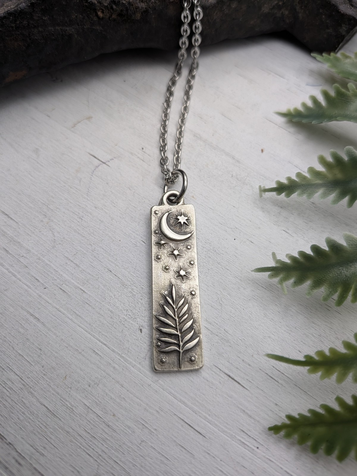 Fern And Moon Pendant Necklace, Nature Jewelry, Botanical Gift