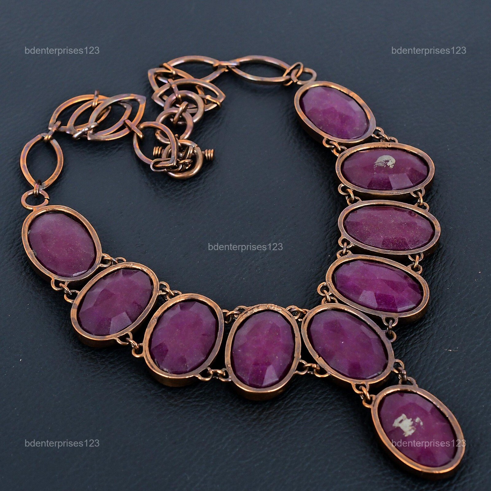Kashmir Rubi Gemstone Electroformed Artisan Mother Chain Necklace Jewelry Copper
