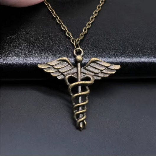 Caduceus Medical Necklace Jewelry Bronze EMT Doctor Health Pharmacy Pendant