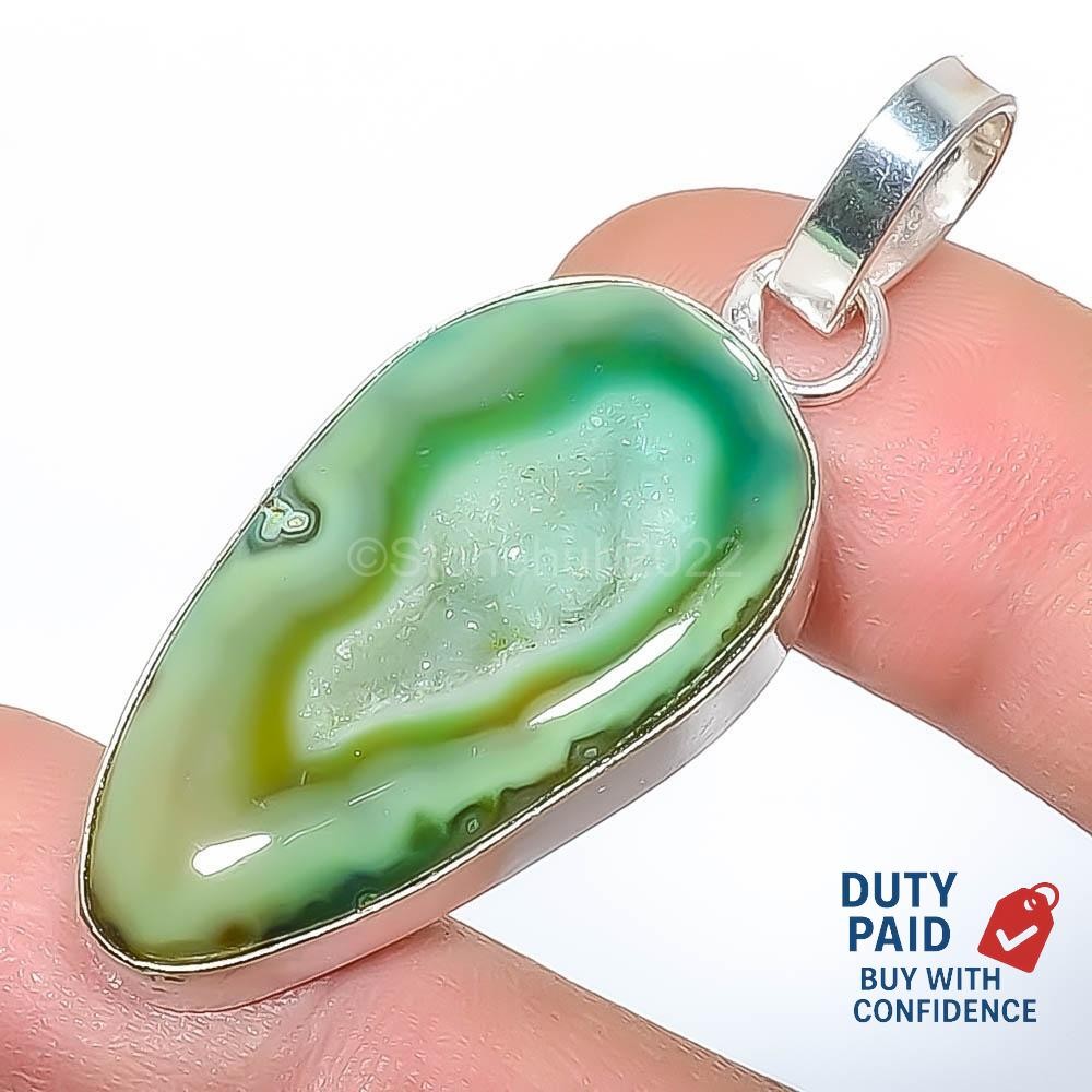 Sterling Silver Finish Genuine Drusy Wife Wedding Channel Set Engagement Pendant