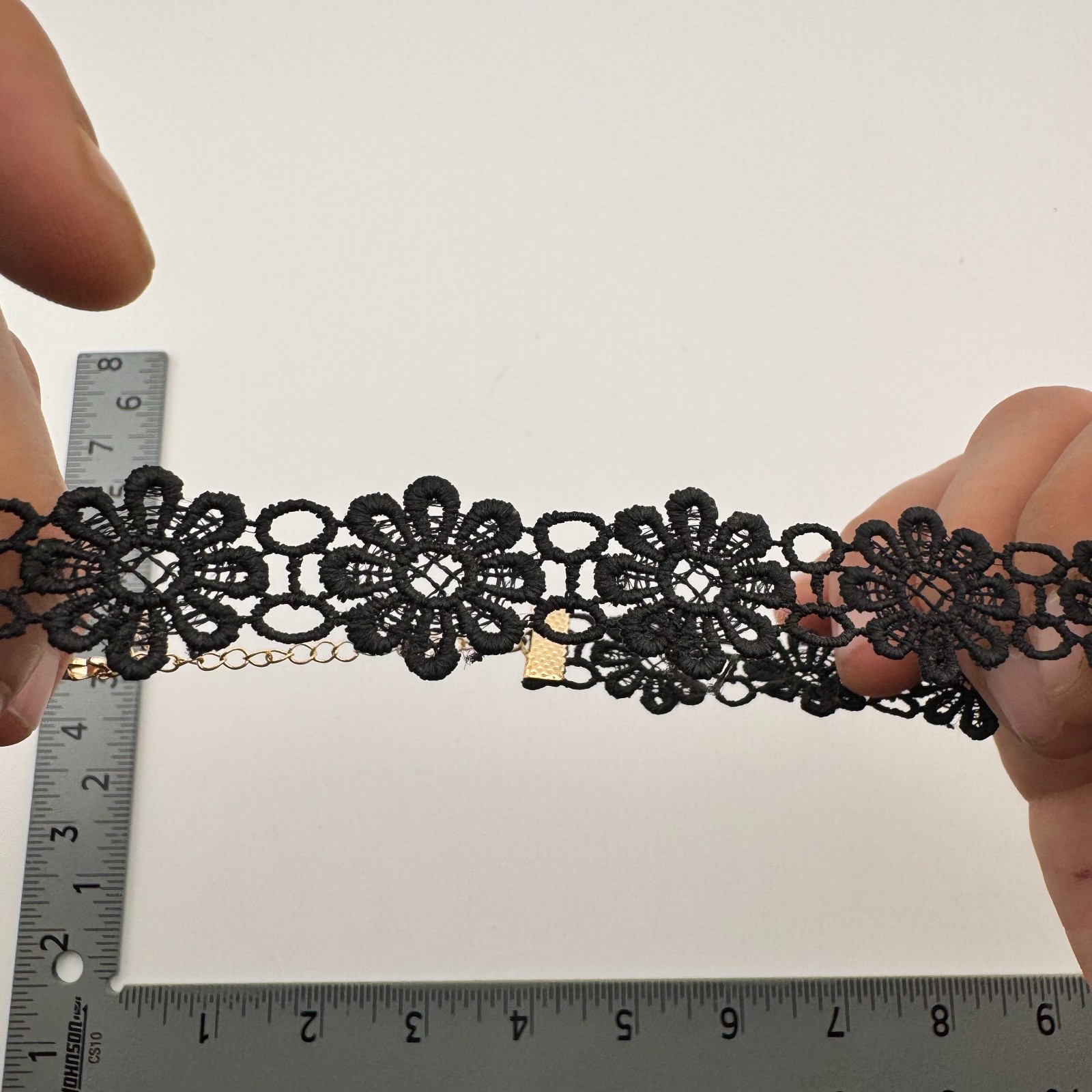 Black Lace Floral Choker Necklace Gold Tone Clasp Adjustable 13-15 In