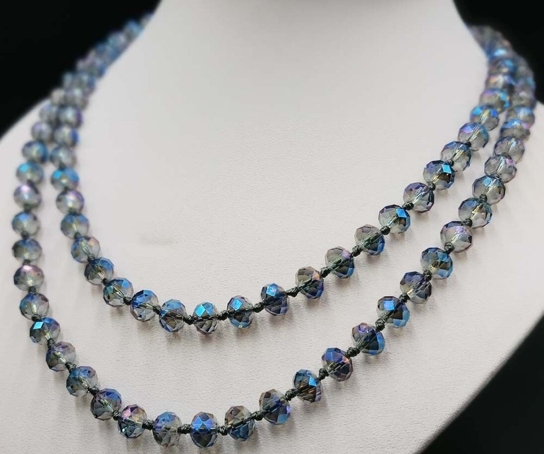 Long 38” 5x8mm Faceted AB Multicolor Crystal Gemstone Rondelle Beads Necklace
