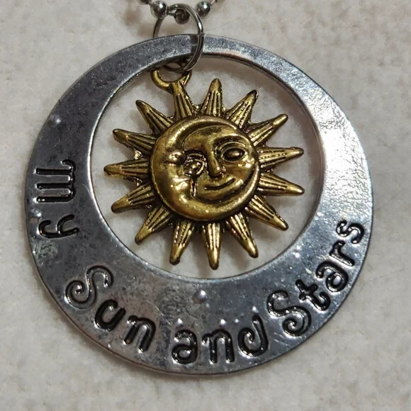 Reversible Gold & Silvertone Sun & Moon Pendant on Silver Tone Ball Chain
