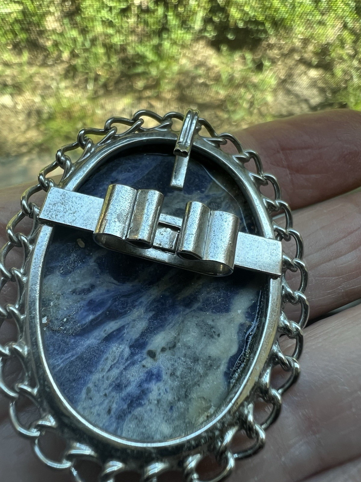 Authentic Vintage Pendant Bolo Tie Semiprecious Gemstone Swirly Blues