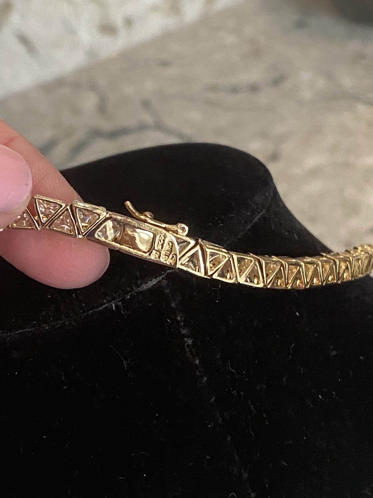 Gold Vermeil 925 Trillion Cut Cubic Zirconia Necklace 16.75″ Length