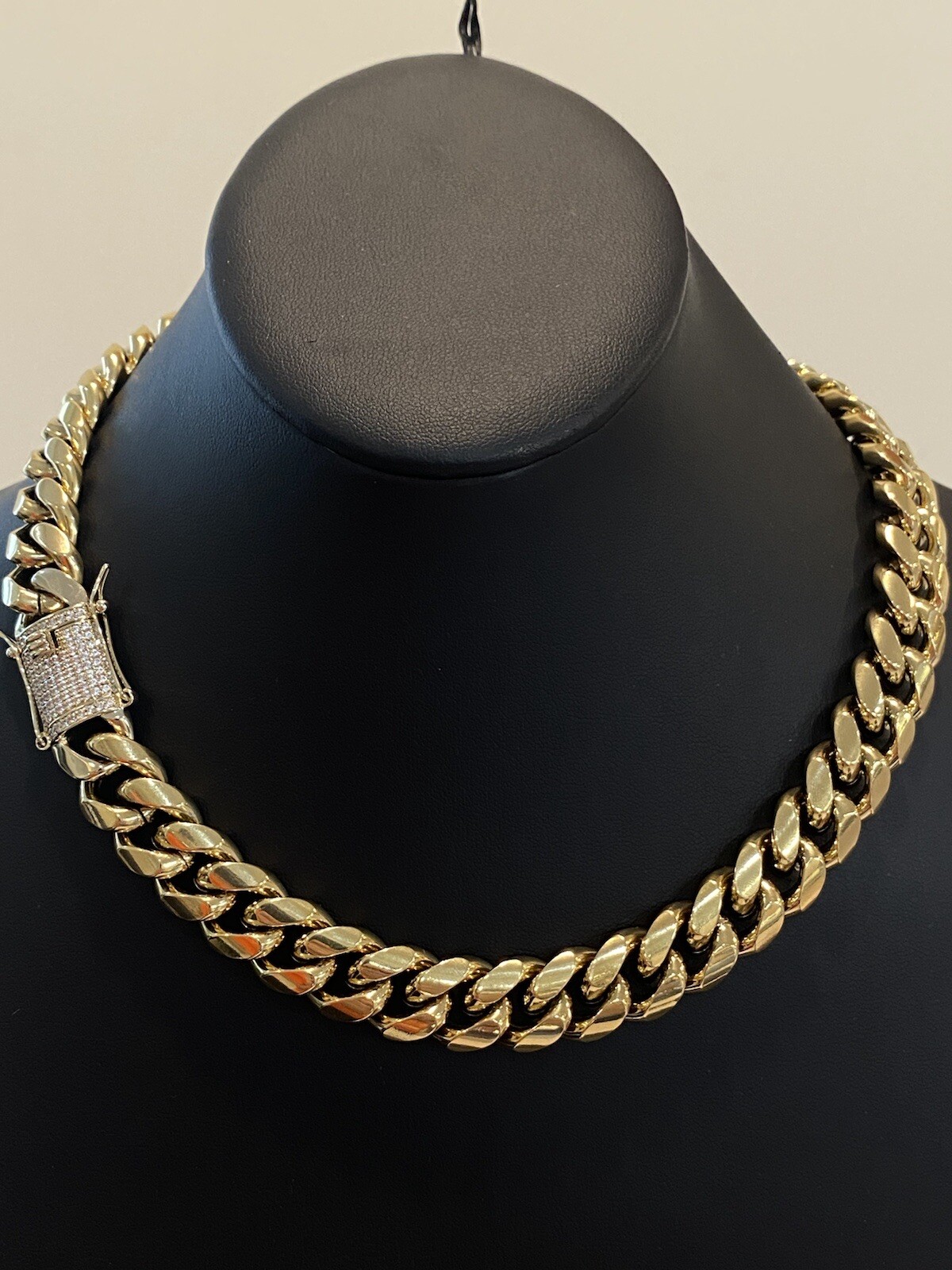 Miami Cuban Chain 14k Gold Plated SS Men Hip Hop Choker Iced CZ Box Lock 14mm