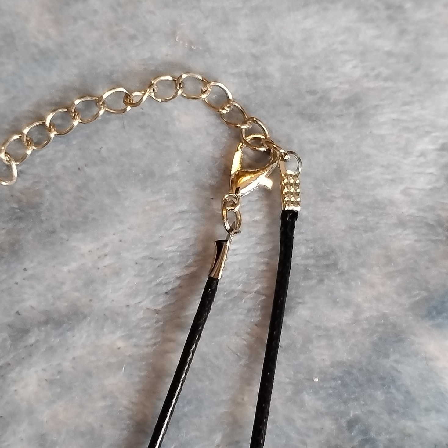 Green Crystal Point Pendant Necklace Black Cord Chain, Lobster Clasp