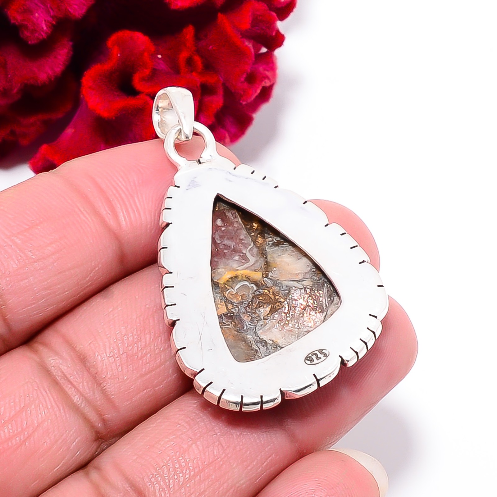 Copper Golden Sunstone – Madagascar 925 Sterling Silver Pendant 1.95″ P102172