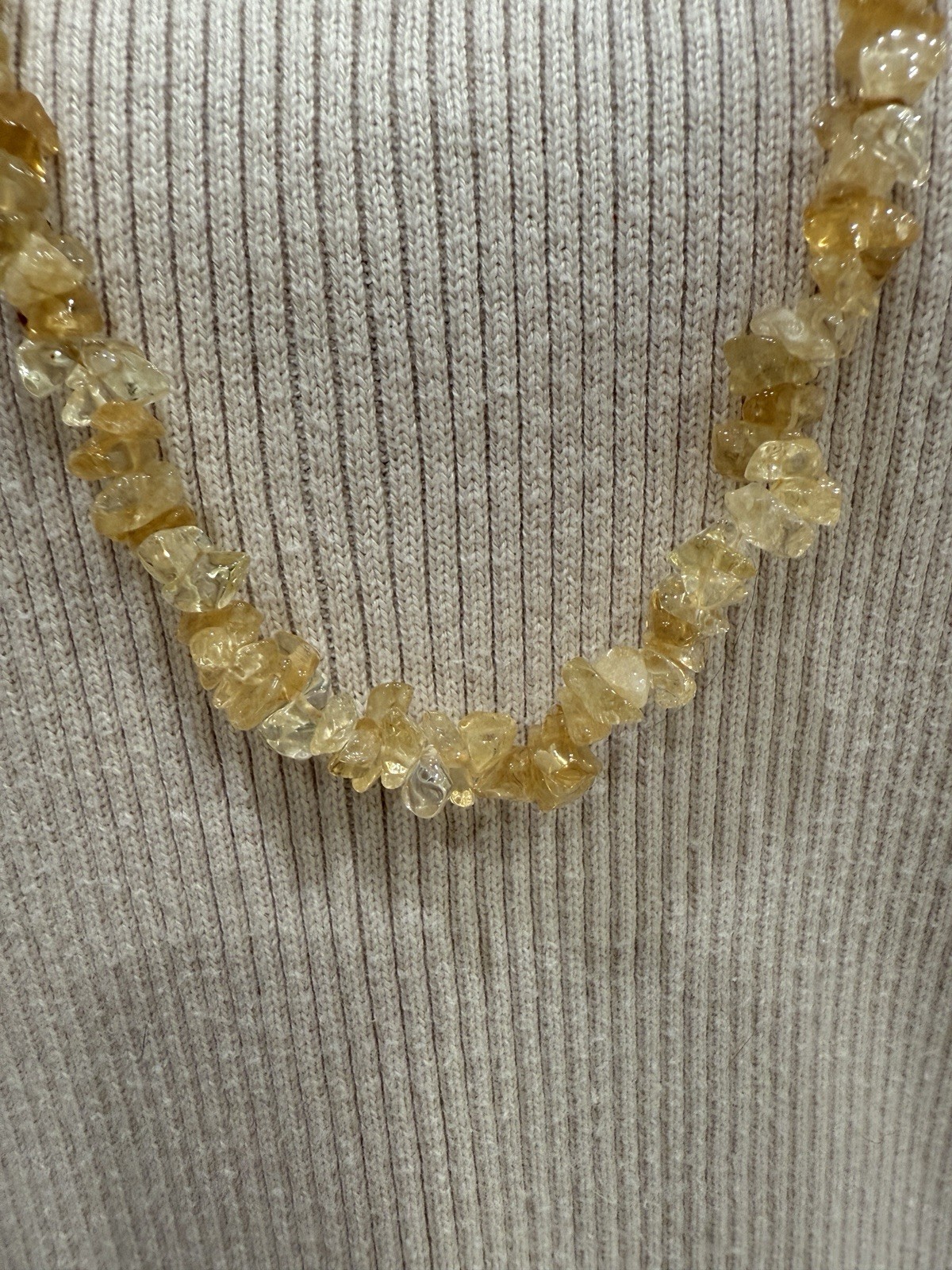 Yellow Glass Beaded Chain Necklace, Beaded Style, No Stone, Undated Era
