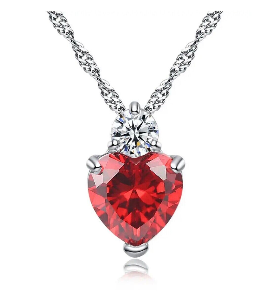 Red Garnet Heart Jewelry Silver Love Necklace Crystal Pendant Valentine Gift