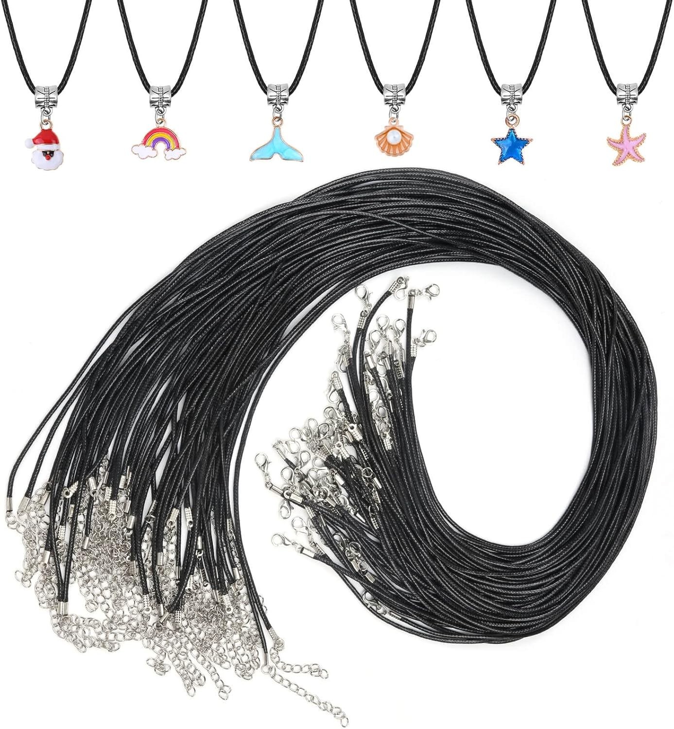 50 Pcs Black Waxed Cotton Cord Necklace String Rope with Clasp for Jewelry Ma…