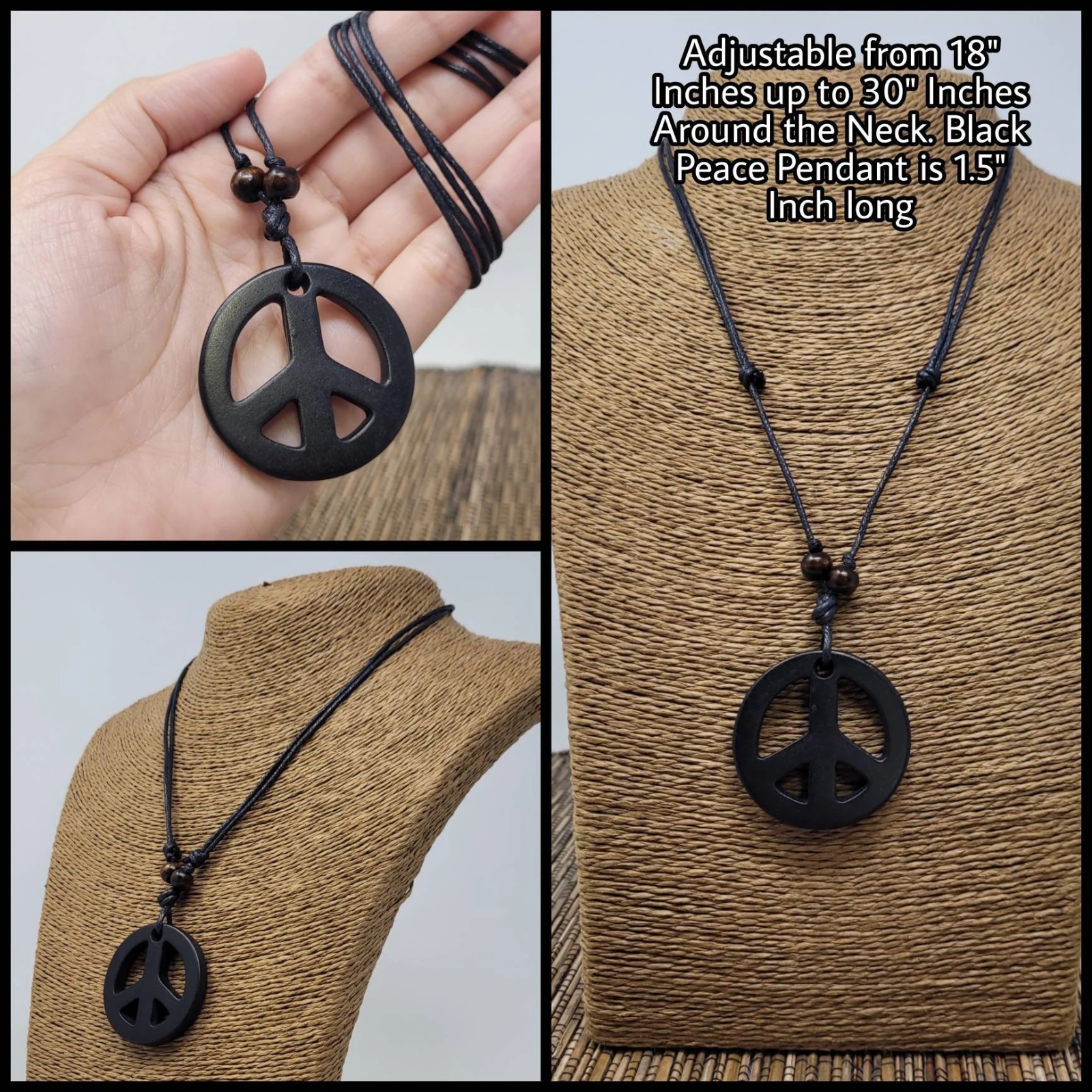 Peace Sign Necklace Unisex Adjustable Boho Pendant | Handmade Symbol of Peace