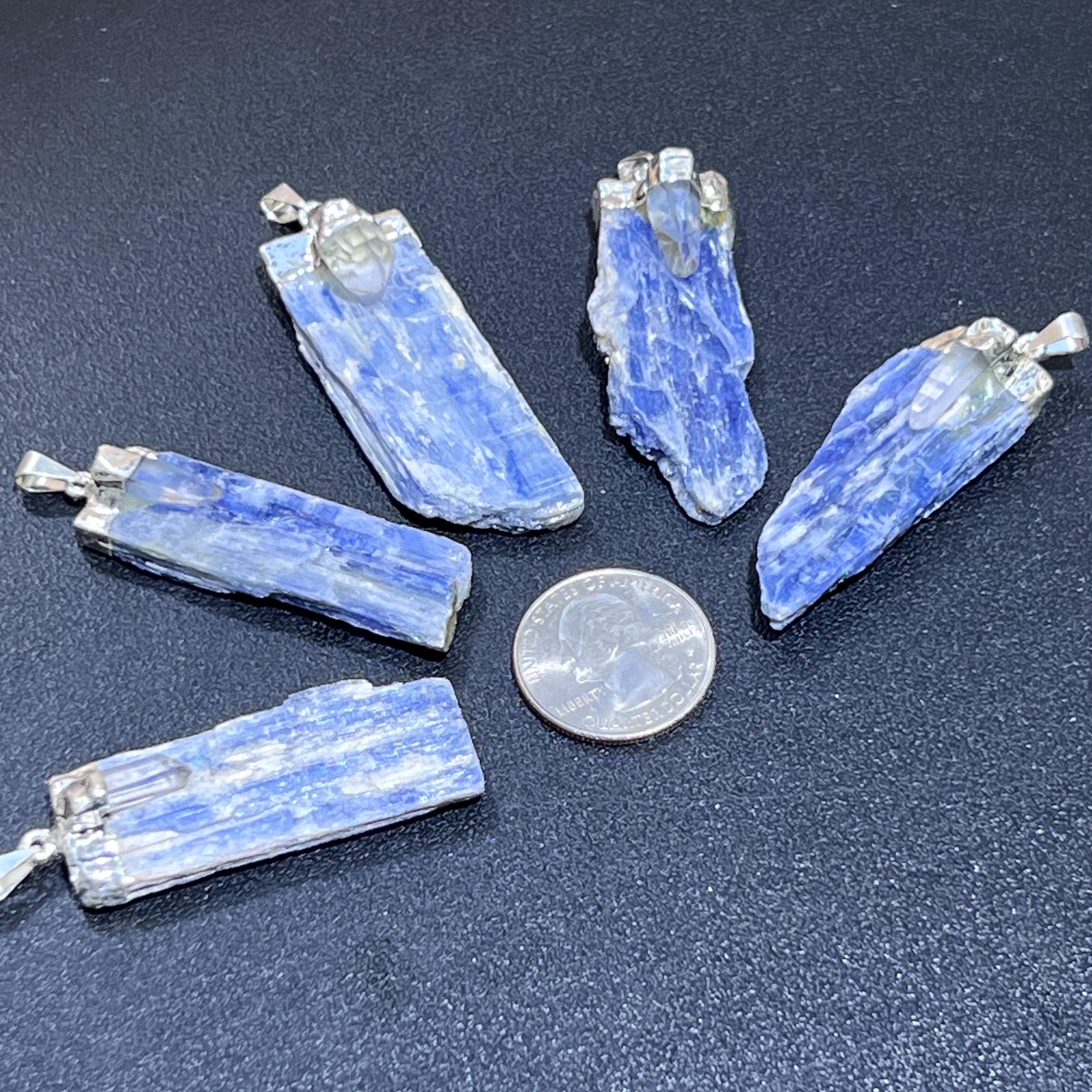 Kyanite and Quartz Crystal Pendant (Silver Plated) Blue Jewelry Necklace Supply