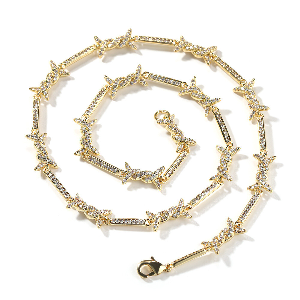 5A Iced Out CZ Chain Spiked Gold Plated Choker For Men Women Hip Hop Necklace
