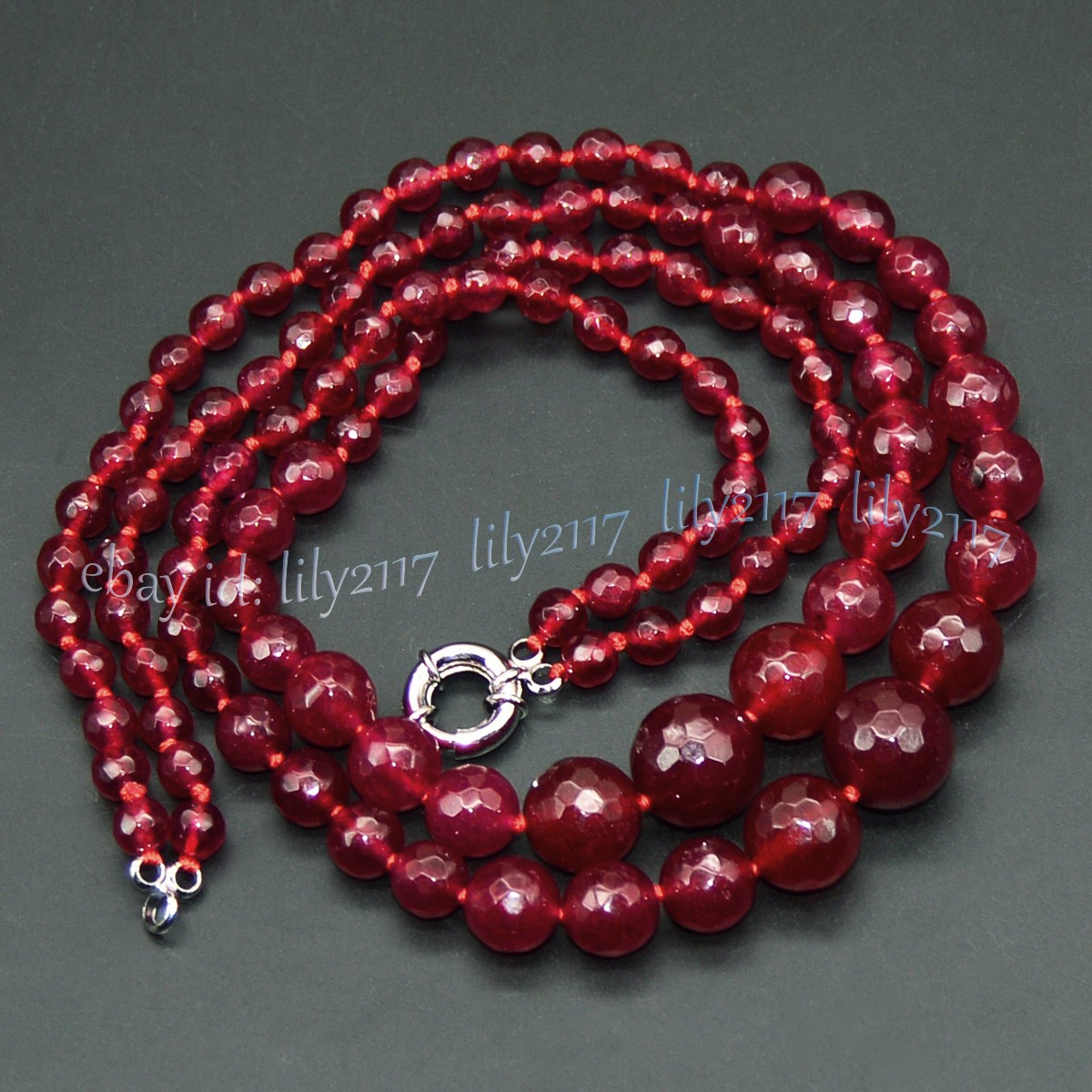 2 Rows 6-14mm Faceted Red Garnet Natural Gemstone Round Beads Necklace 17-18”