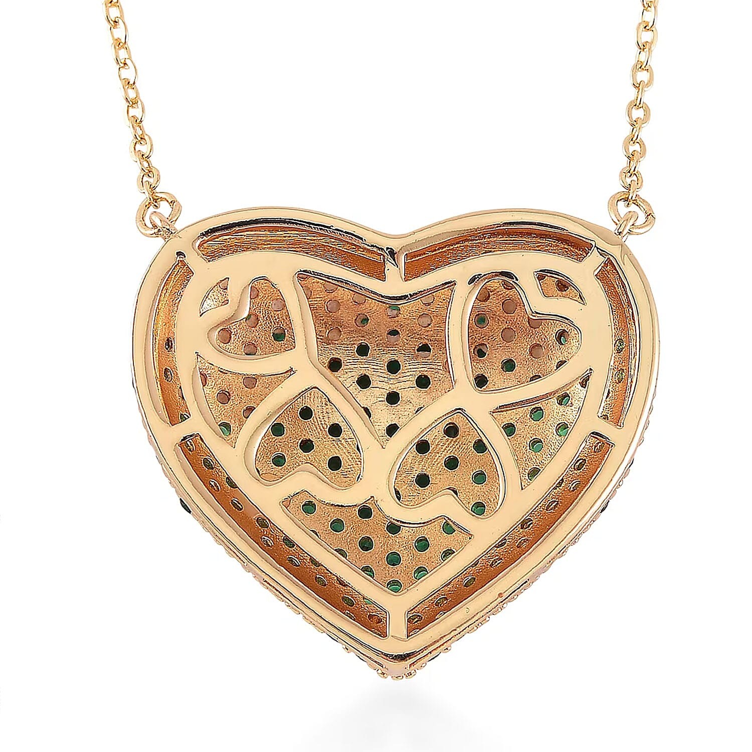 Pink Cubic Zirconia Heart Necklace 20-22 Inches in Rosetone