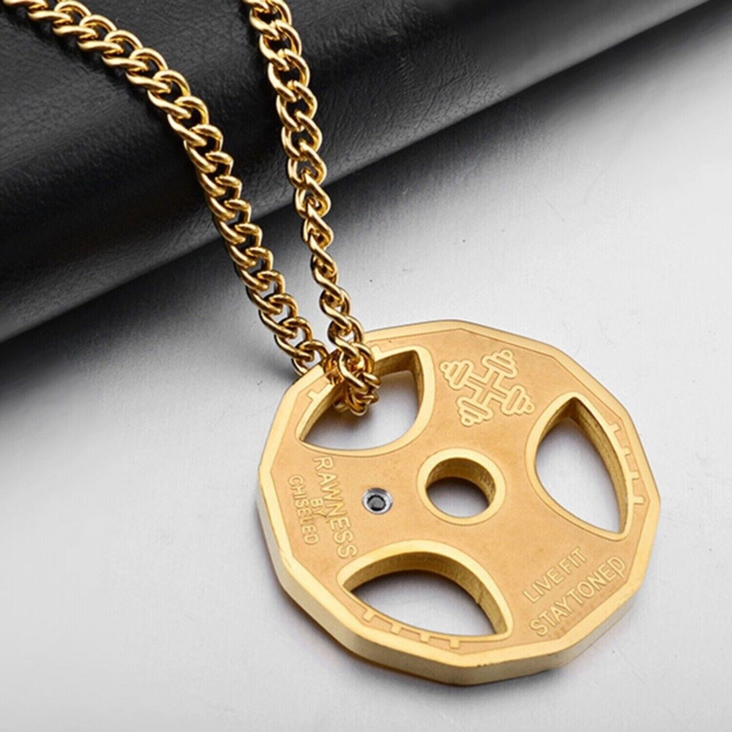 Weight Plate Gym Bodybuilding Fitness Sport Jewelry Necklace Gold