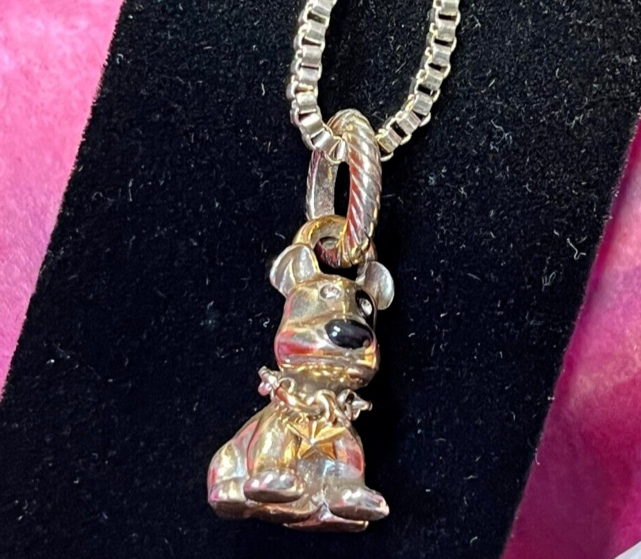 An Adorable Sterling Silver & Gold Puppy, Chain Patch on Eye & Crystal Eyes