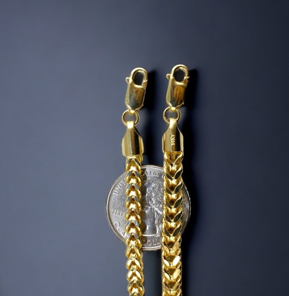 14K Yellow Gold Square Franco Box Necklace Bracelet Chain Real 1mm-8.5mm 7″-30″