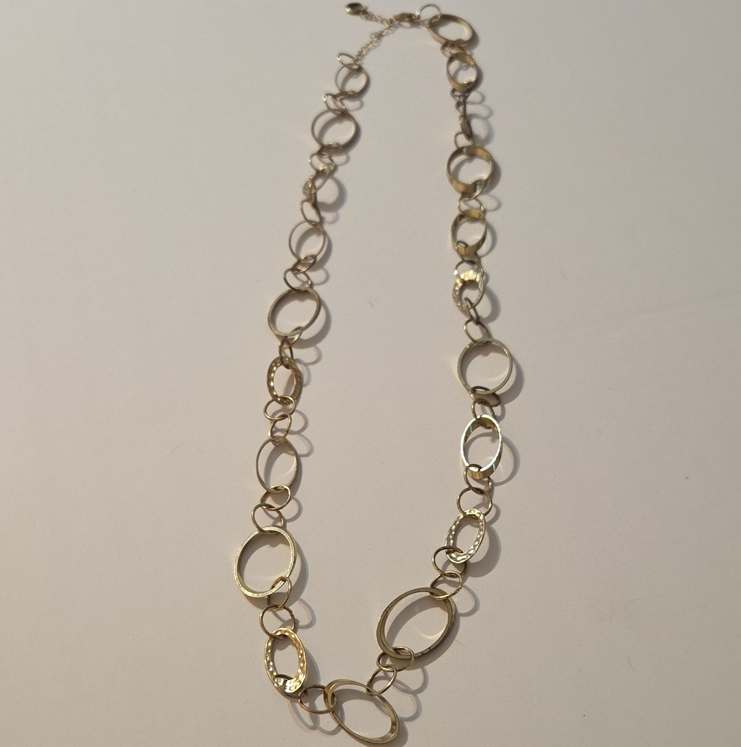 Gold Tone Metal Oval Link Chain Necklace w/ Lobster Clasp, Adjustable, No Stone