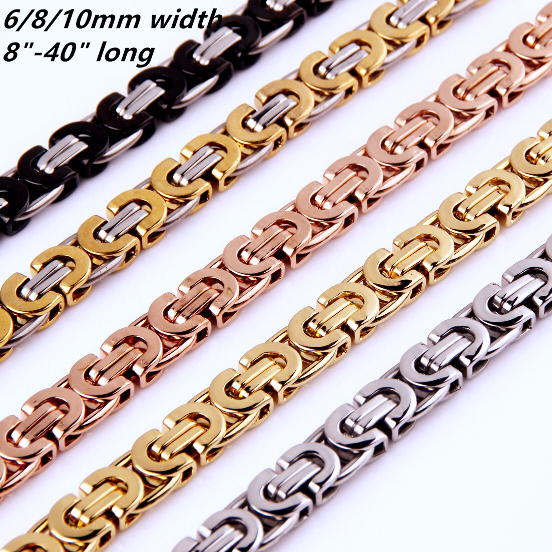 6/8/11mm Men’s Flat Byzantine Chain Necklace 316L Stainless Steel 8″-40″ HOTSALE