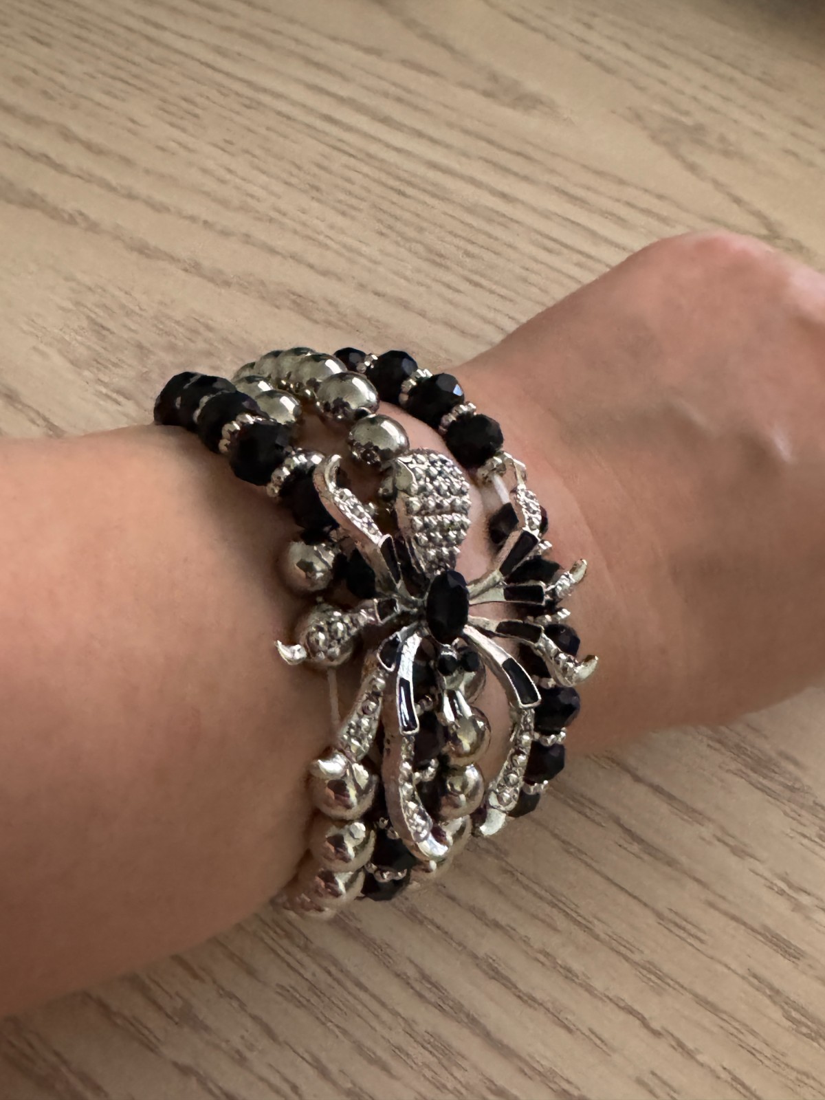 Gothic Halloween Spider Crystal Beaded Double Layer Elastic Necklace or Bracelet