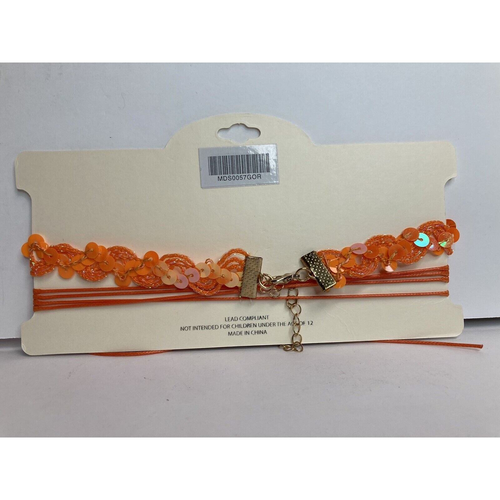 Mia Collection Orange Sequin Sparkles Braid Choker Necklace with Cording Ties