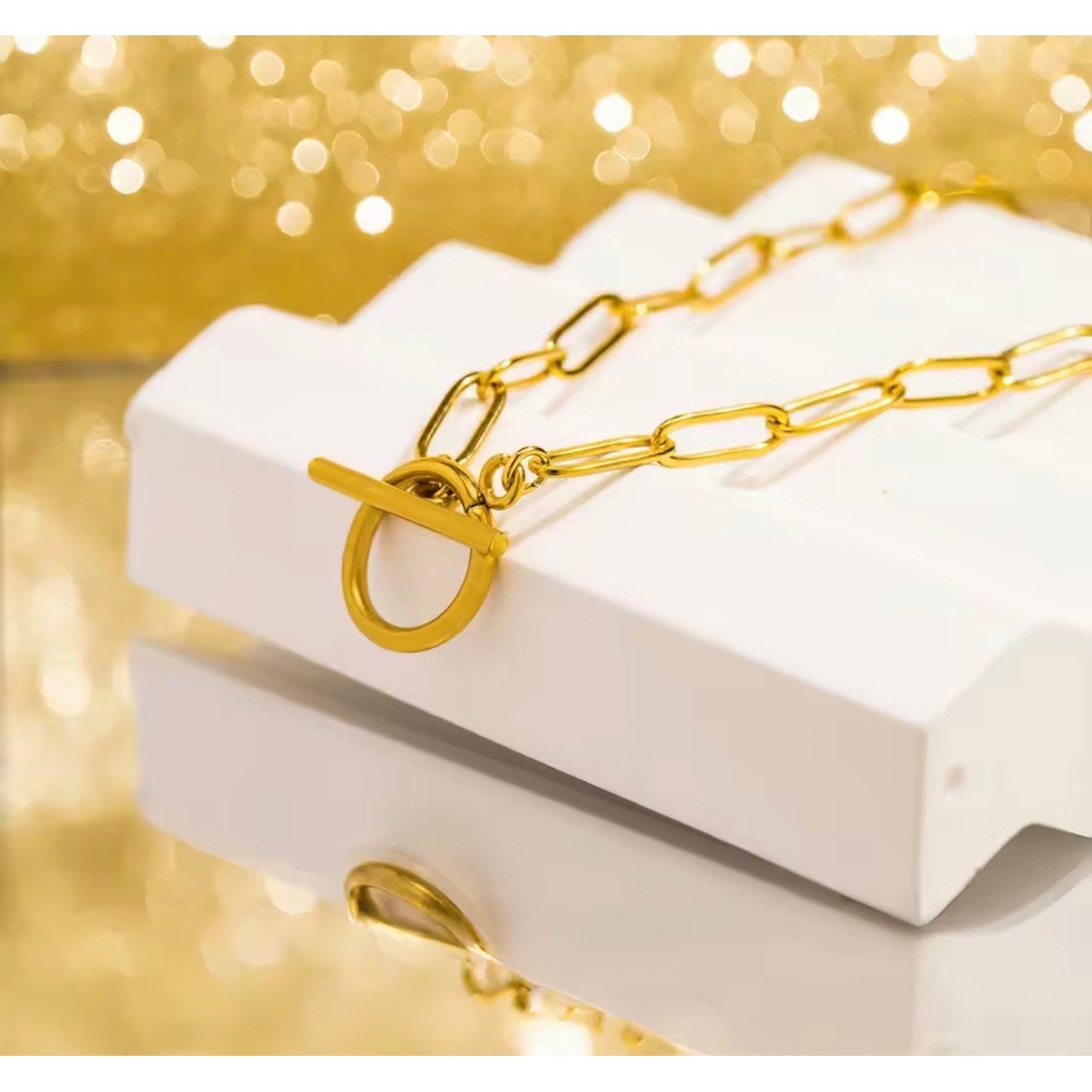 Gold Paperclip Chain Toggle Necklace Minimalist Link Layering Jewelry