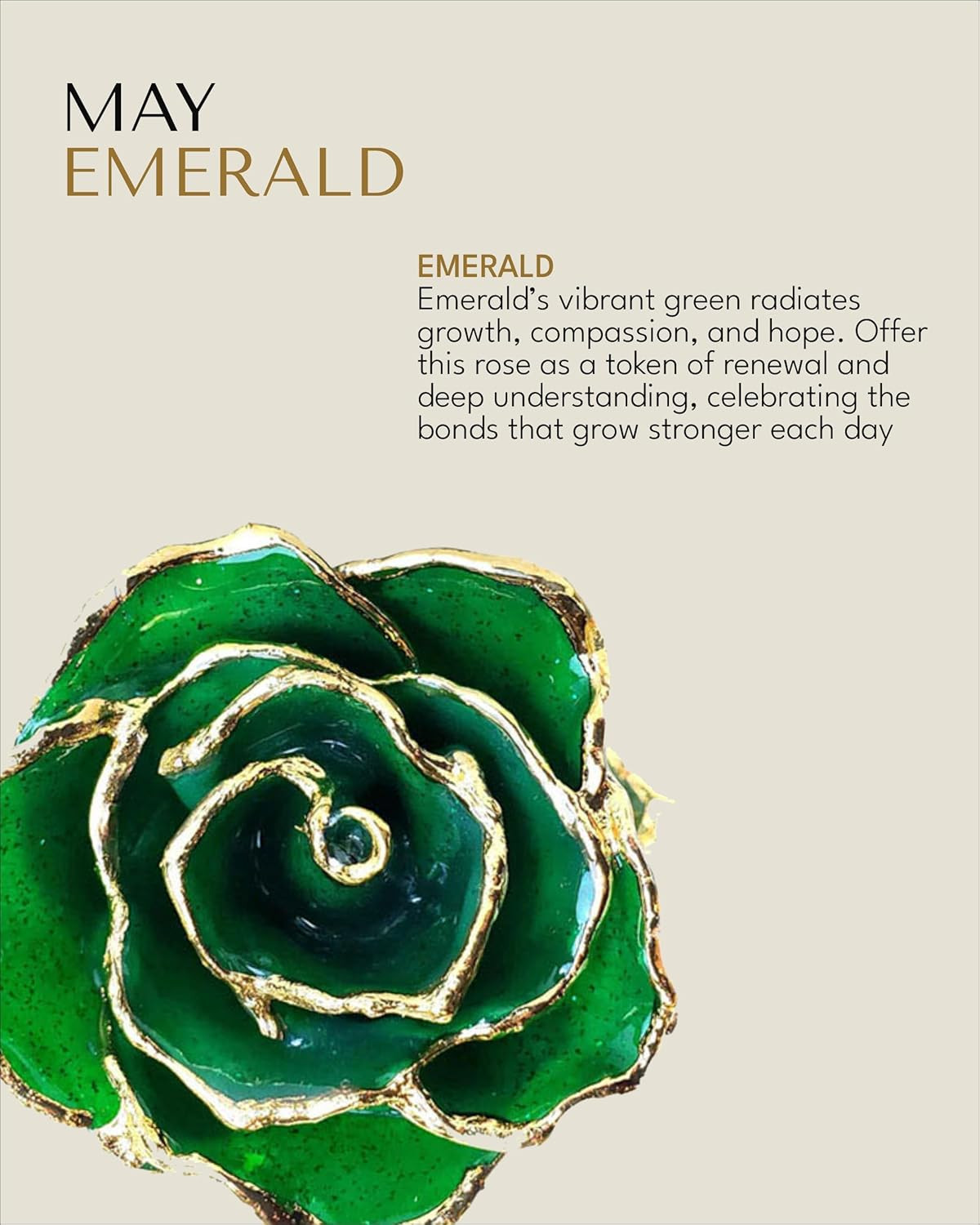 24K Gold-Dipped Rose with Emerald May Birthstone in Luxury Gift Box