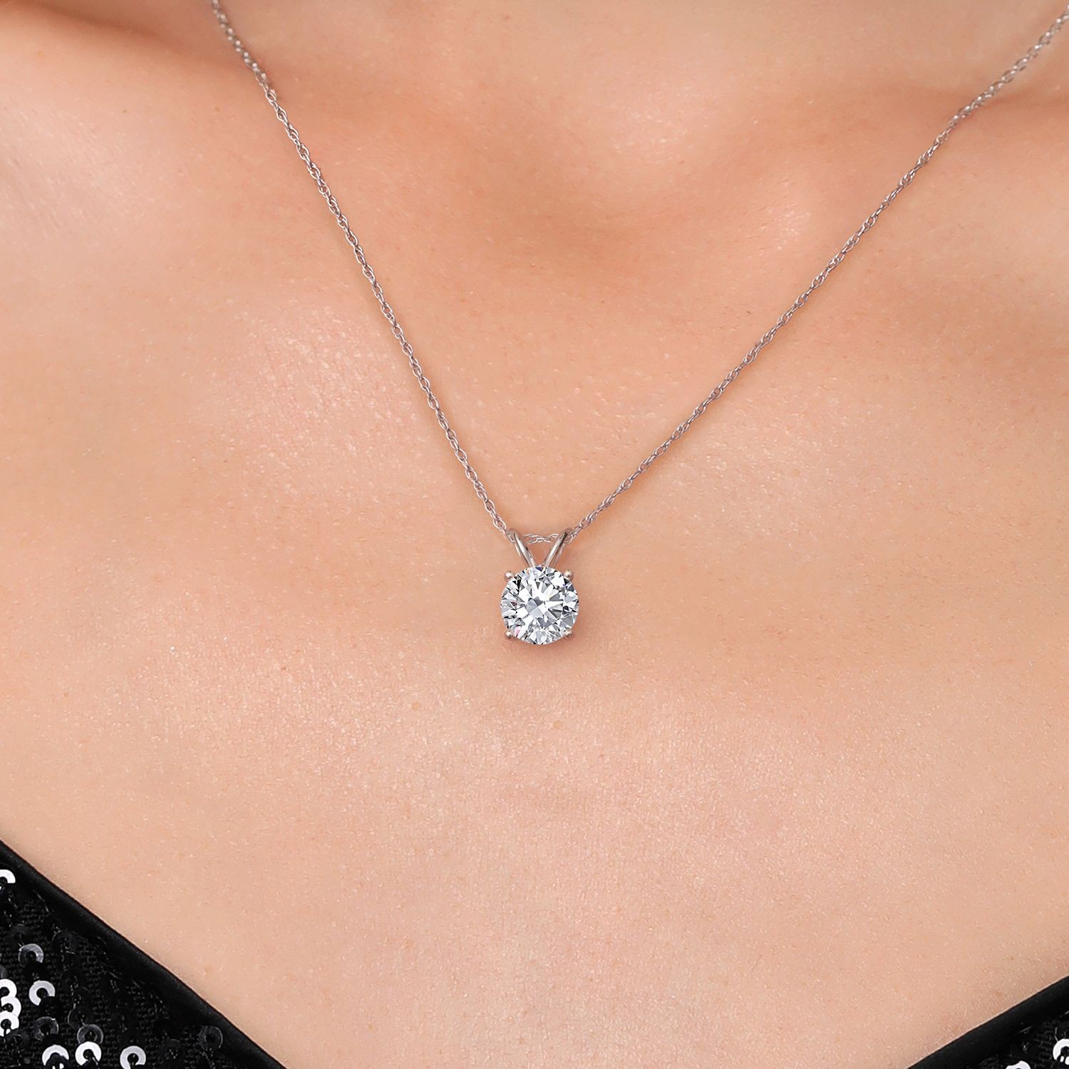 Gemstone Birthstone Pendant Necklace in 10K White Gold | Round 6.5MM | Gold