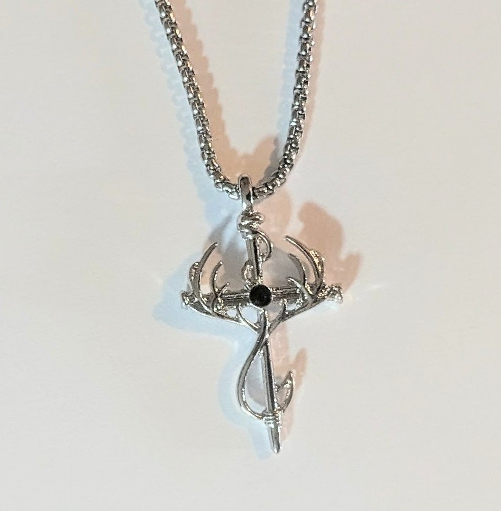 2 piece Men’s Necklace & Pendant Set 1) .925 Fishing/Deer & – 1) Black CZ Cross
