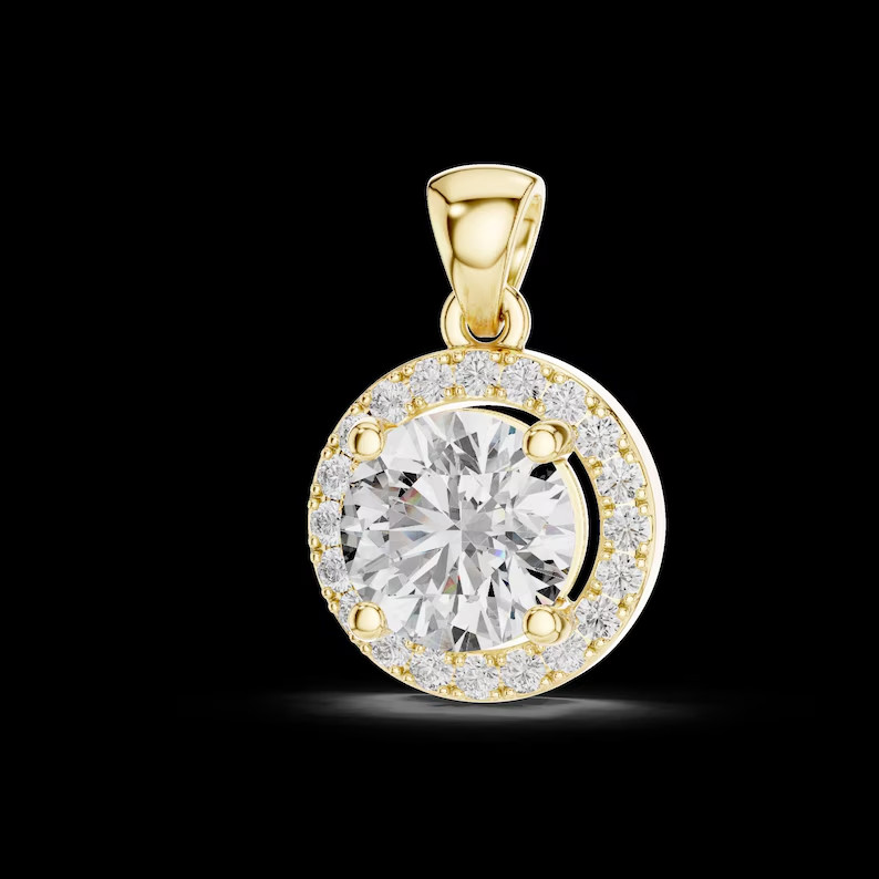 2 Ct Round Cut Pendant Necklace Simulated Diamond In 14k Yellow Gold Plated