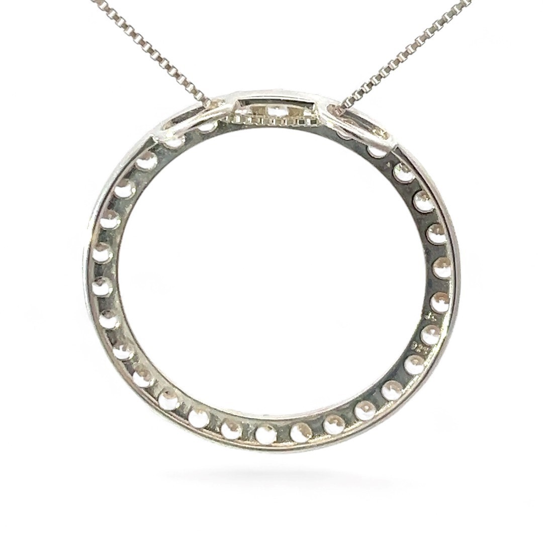 Sterling Silver White/Colorless Cubic Zirconia Circle Pendant 20in (KS1026913)
