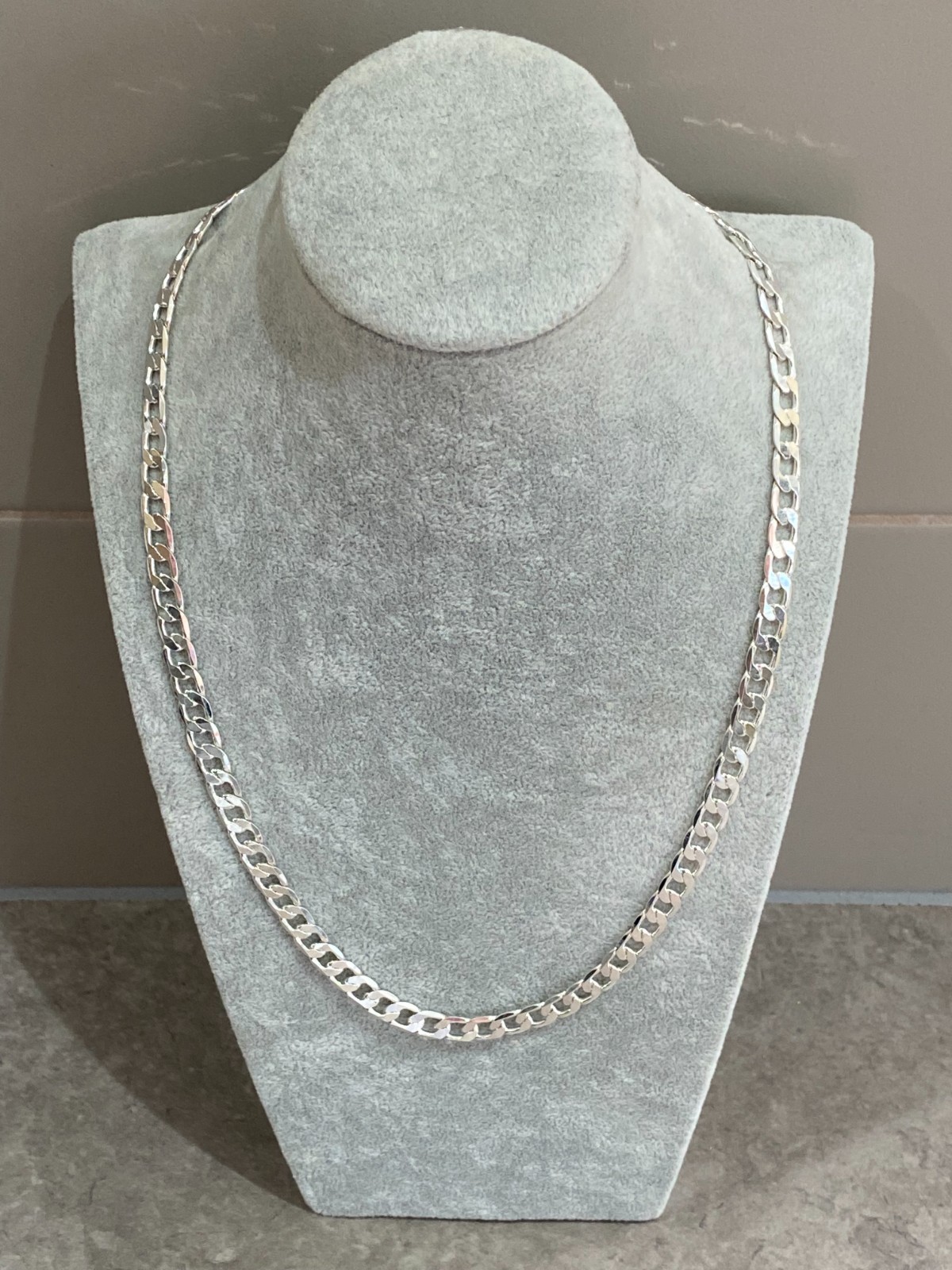 Mens Silver Plated Flat Curb Link Chain Necklace 22″ (55cm) 8mm Thick