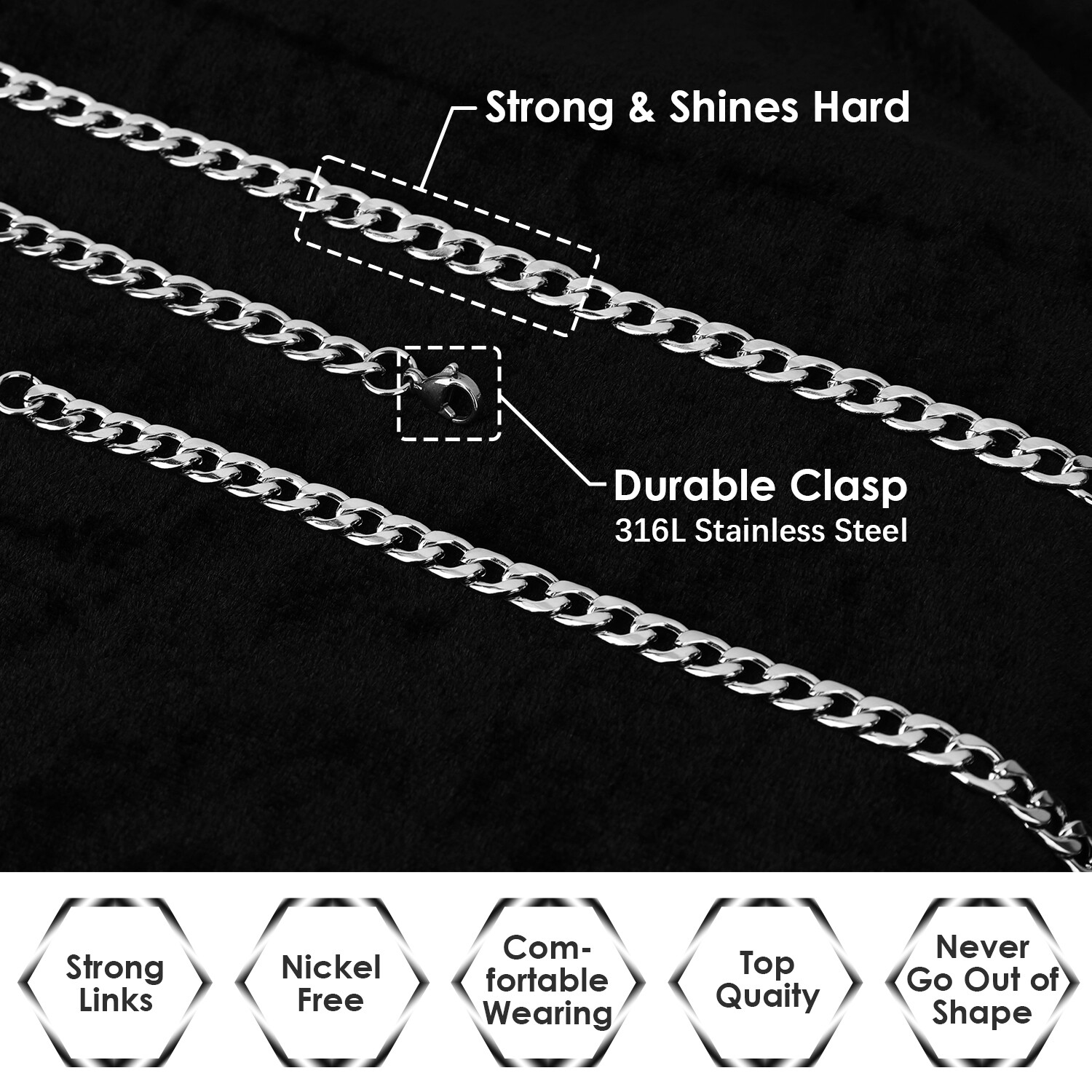 Valentine’s Day Gift 18-24” Stainless Steel Cuban Necklace Curb Chain Fashion