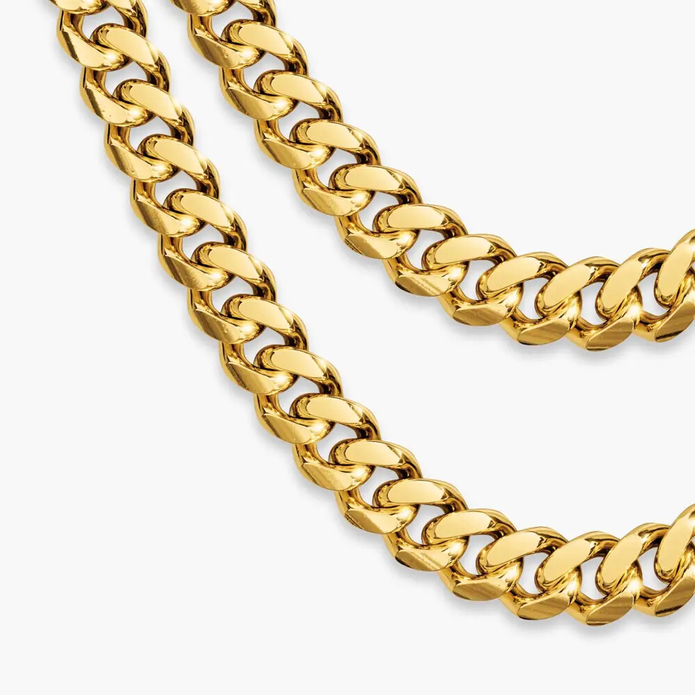 x2 18K Gold over 316L Stainless Steel 5mm Cuban Link Curb Chain Necklaces 18/24
