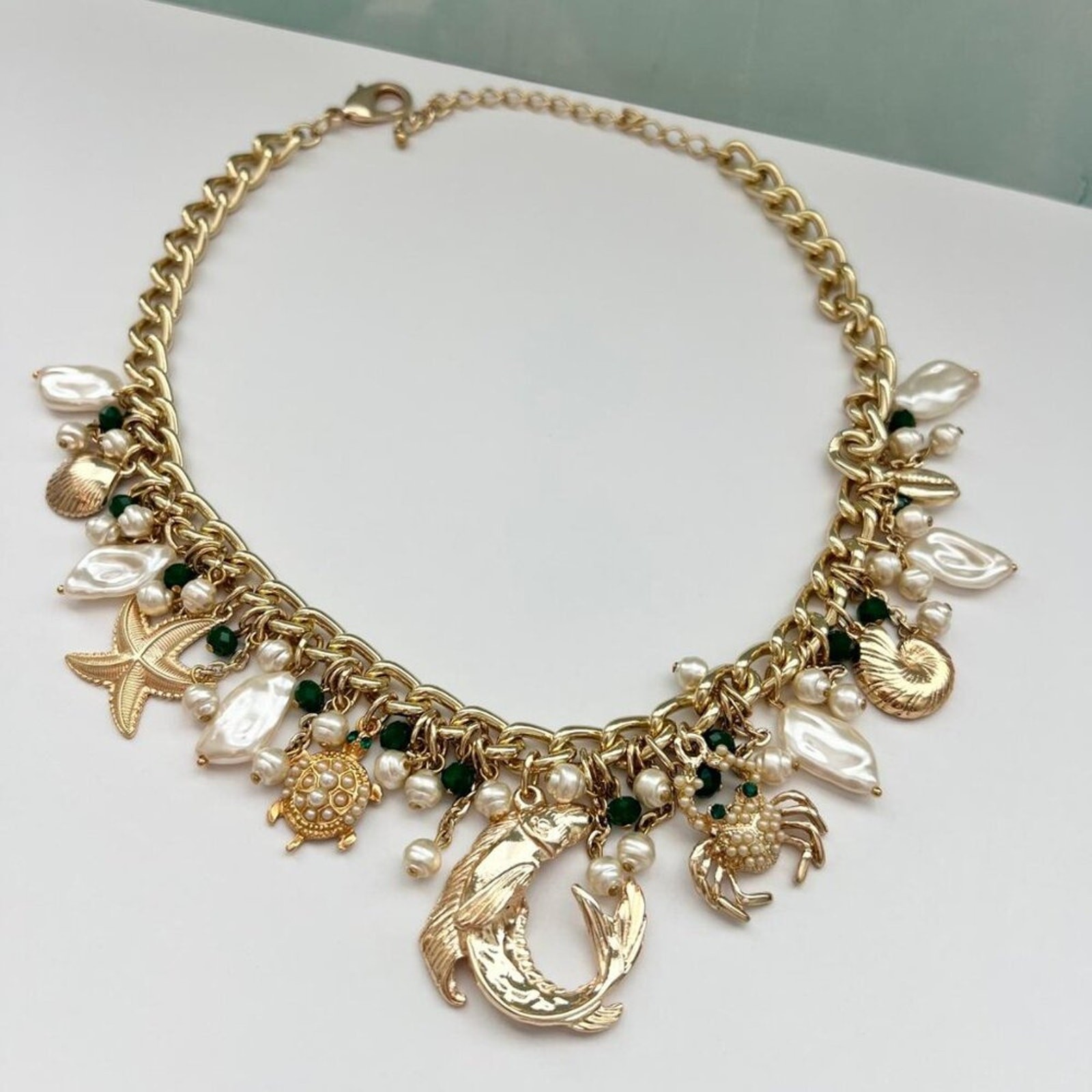 Gold Coastal Charm Statement Necklace