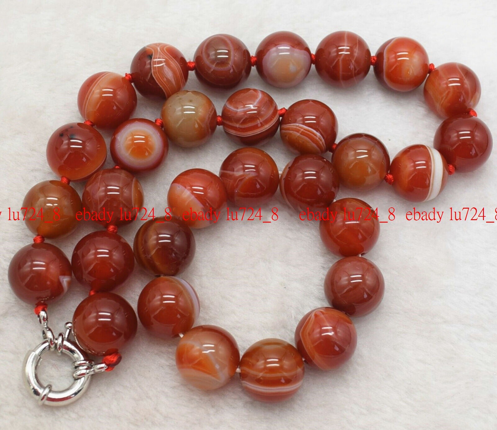 Fashion 6-20mm Red Striped Agate Gemstone Round Beads Necklace Bracelet 18/7.5″