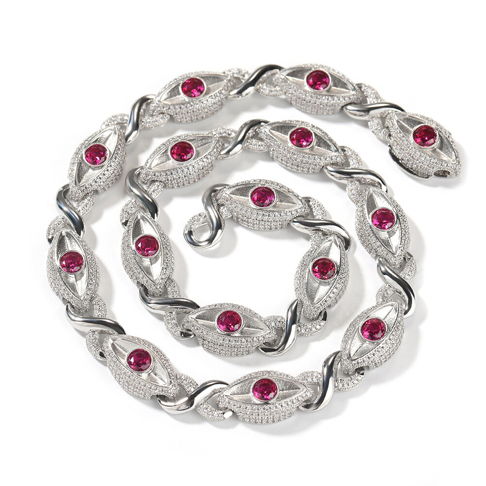13mm Hip Hop Red Eye Cuban Chain Necklace Bracelets 8 Shape 5A Zircon Jewelry