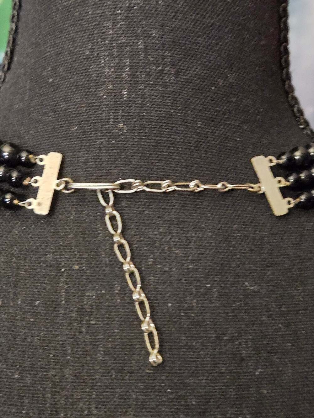 Vintage Multi-Strand Blue and Black Bead Necklace with Adjustable Clasp