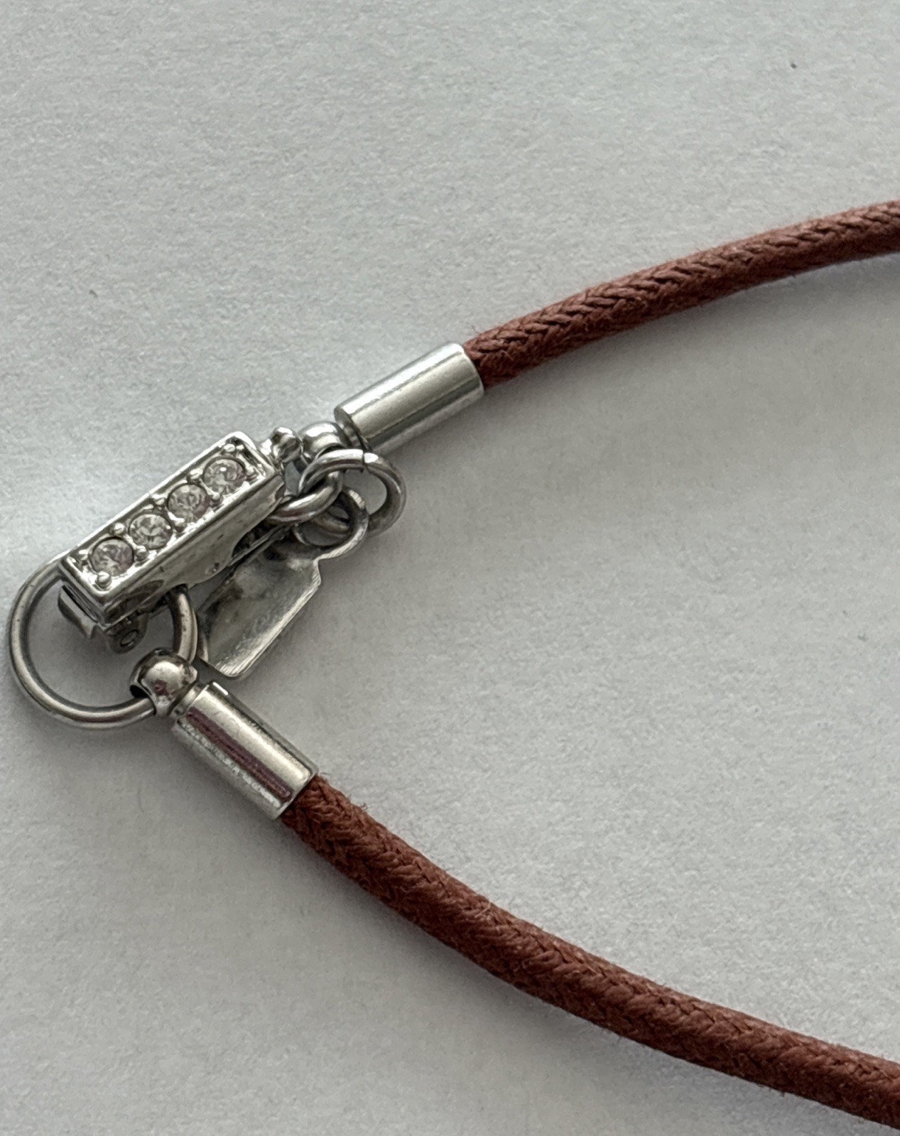 Swarovski Crystal Clear Pendant Necklace Leather Brown Cord Boho Chocker