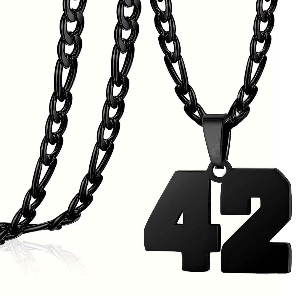 #00-#99 SPORTS BLACK NUMBER Pendant Charm / 24IN STAINLESS CHAIN NECKLACE