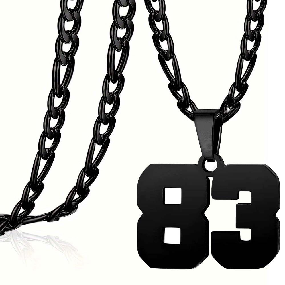 #00-#99 SPORTS BLACK NUMBER Pendant Charm / 24IN STAINLESS CHAIN NECKLACE