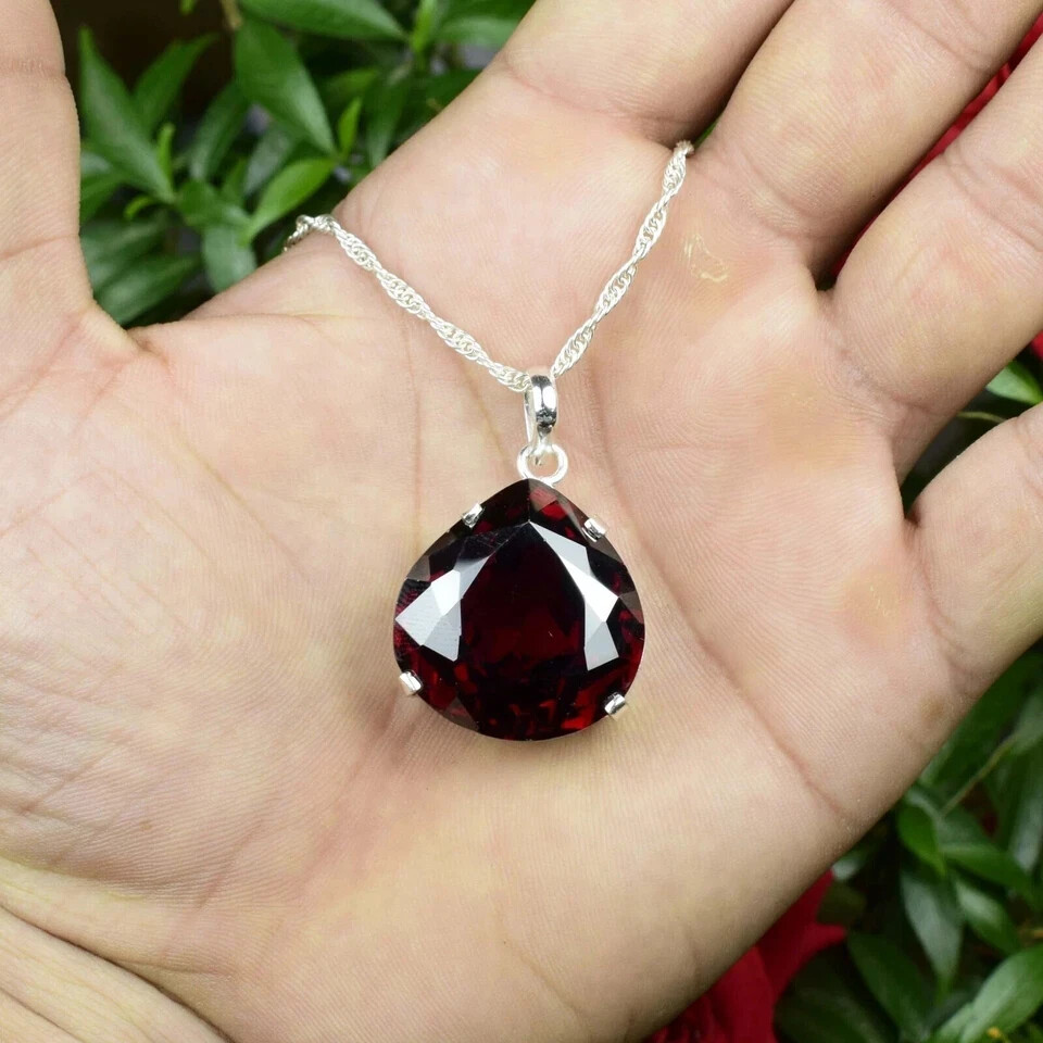 75 Ct Natural Red Zircon Pendant 925 Sterling Silver Pear Cut Gemstone Jewelry