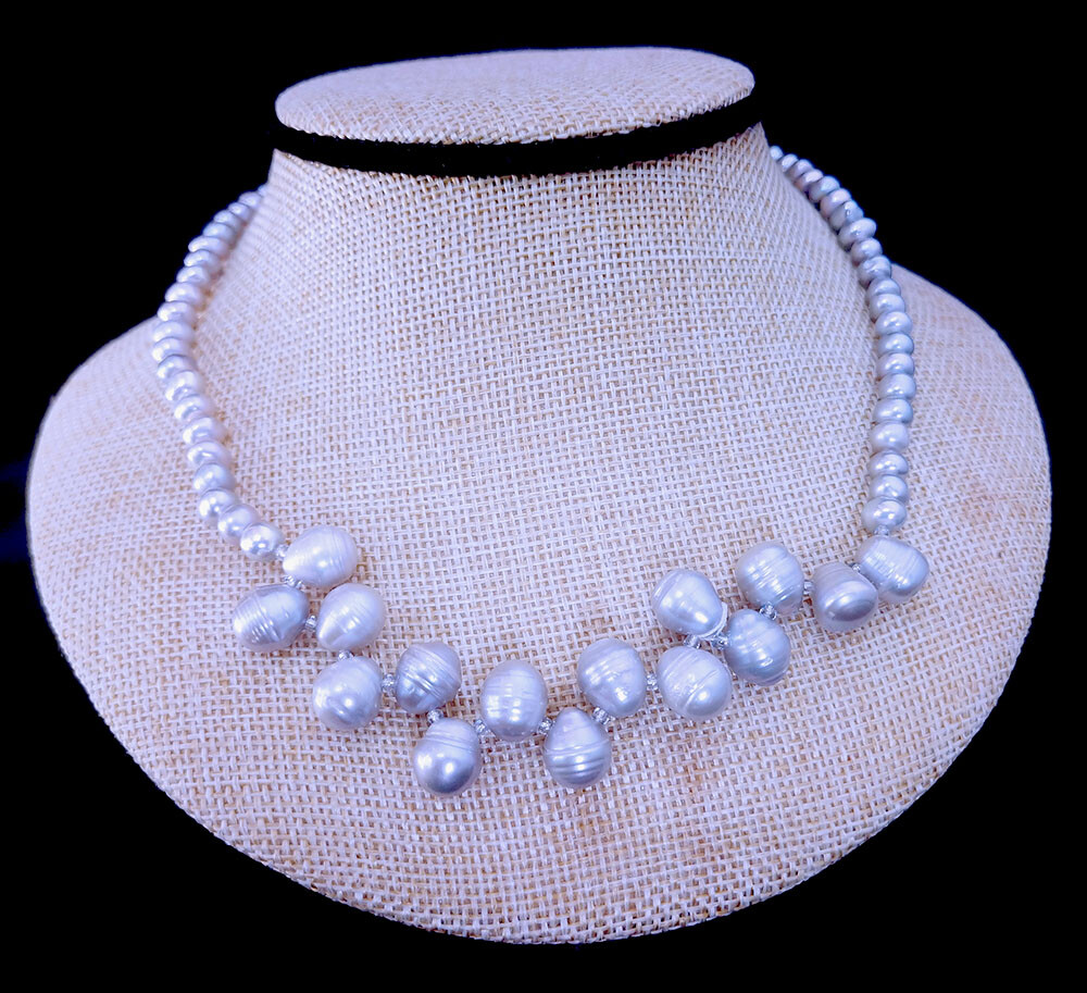 Cushion freshwater pearl side drilled oval pearl choker necklace