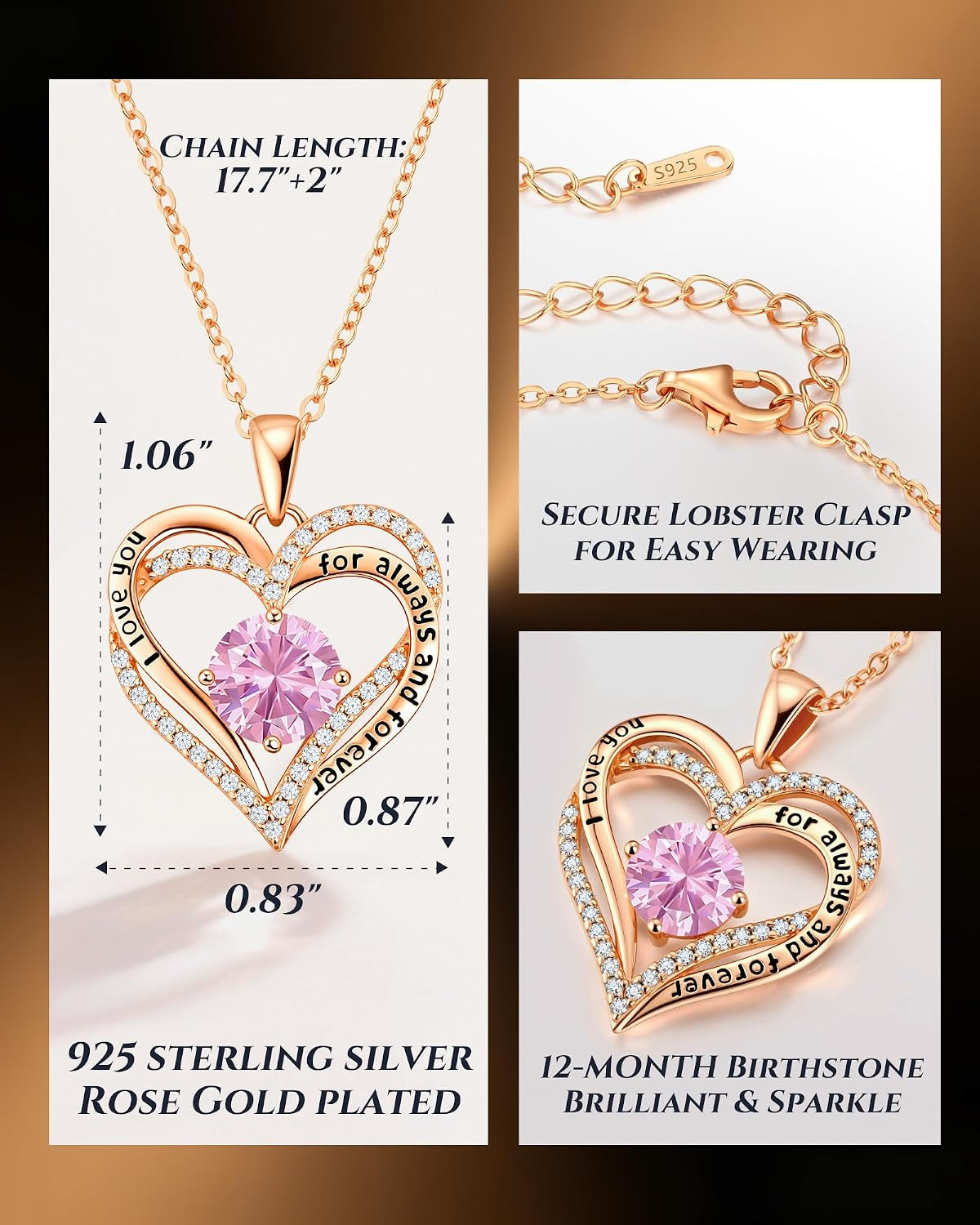 CDE S925 Silver Engraved Heart Birthstone Necklace for Women – Gift for Any Occa