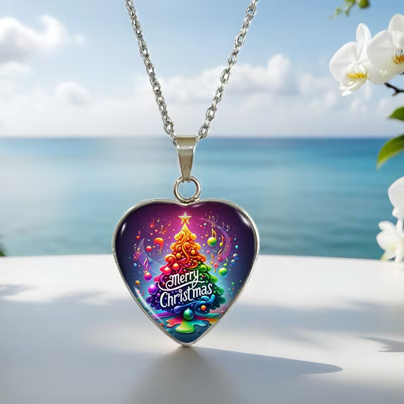 heart shape Merry christmas pendant necklace with gift box