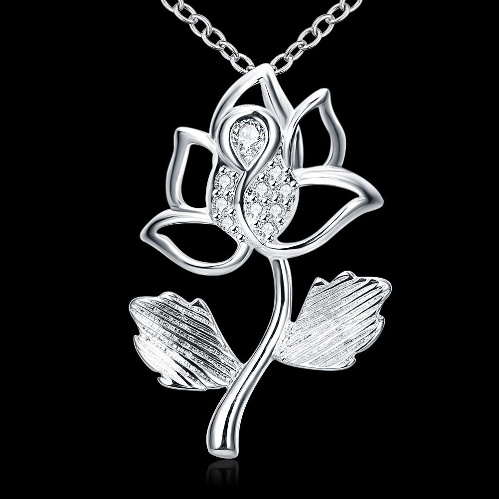 Chic 925 Sterling Silver Filled Flora CZ Pendant Woman Necklace N-A577 Gift