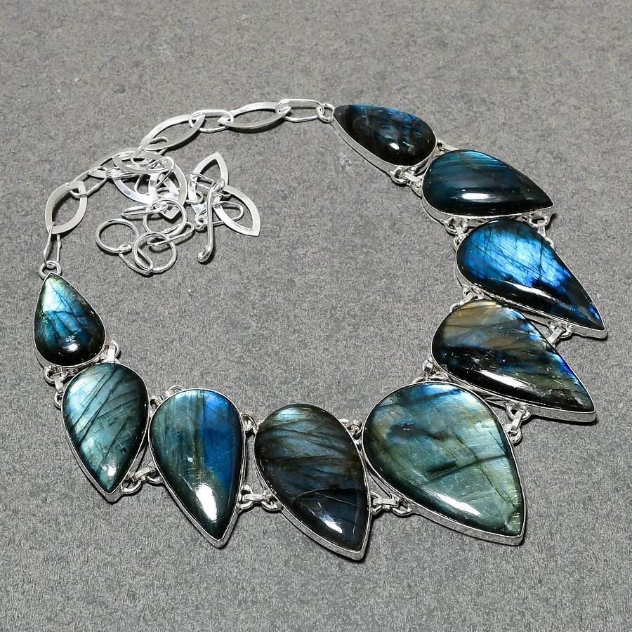 Blue Fire Labradorite Pear Shape Gemstone Handmade Jewelry Necklace 18″ SR 6769